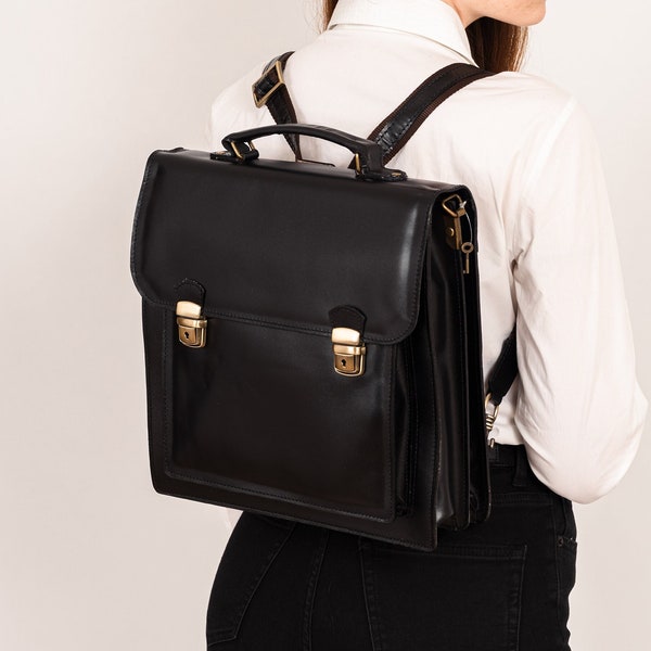 Leather Briefcase Laptop Bag, Convertible Backpack Purse Leather, Men Shoulder Messenger Bag, Women Work Bag, Made in Italy Satchel Bag