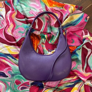 Bolso de piel morado, bolso de piel italiano, bolso de piel para mujer, monedero de piel, bolso de mano para mujer, bolsos hechos a mano en Italia