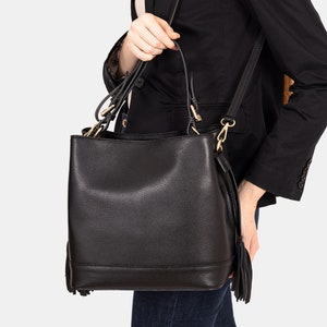 Italian Handmade Leather Bags For Woman, Elegant Leather Tote Made in Italy, Bucket Bag, Black Leather Bag