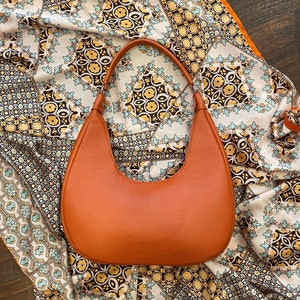 Bolsos de piel hechos a mano italianos para mujer, elegantes bolsos y carteras fabricados en Italia, bolso de piel naranja