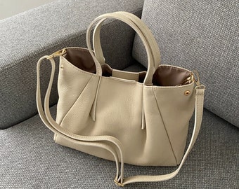 Italian Leather Handbags, Beige Leather Bag, Handmade Elegant Bag, Leather Handbag for Women, Made in Italy Handbag, Woman Leather Bag