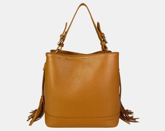 Italian Handmade Leather Bags For Woman, Elegant Leather Tote Made in Italy, Bucket Bag, Brown Leather Bag