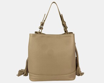Italian Handmade Leather Bags For Woman, Elegant Leather Tote Made in Italy, Bucket Bag, Taupe Leather Bag