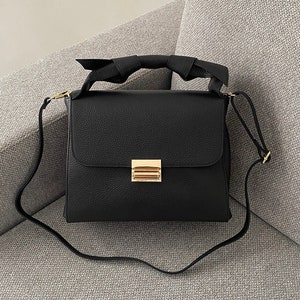 Italian Handmade Leather Bag for Women, Elegant Leather Tote from Italy, Black Leather Bag, Lock Bag, Leather Handbags for Women