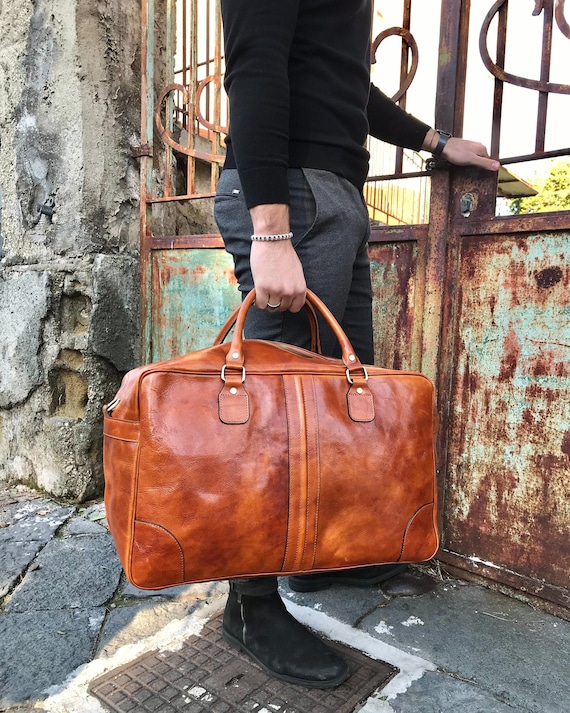 Borsone Da Viaggio In Vera Pelle Made In India - 24 Pollici, Vintage, Fatto A Mano, Per Palestra E Weekend
