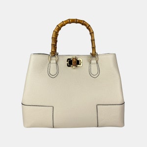 Italian Leather Handbags, Bamboo Handle Bag, Genuine Leather Handbags for Women, Handmade Leather Bag, Crossbody Leather Shoulder Bag