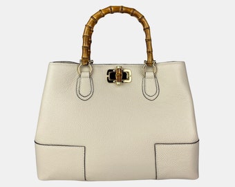 Italian Leather Handbags, Bamboo Handle Bag, Genuine Leather Handbags for Women, Handmade Leather Bag, Crossbody Leather Shoulder Bag