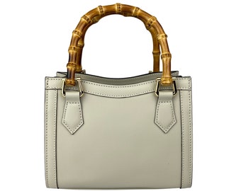 Ledertasche, Bambus-Grifftasche, Damen-Ledertasche, Made in Italy Handtasche, Alltagstasche, Lederhandtasche, Umhängetasche, kleine Tasche