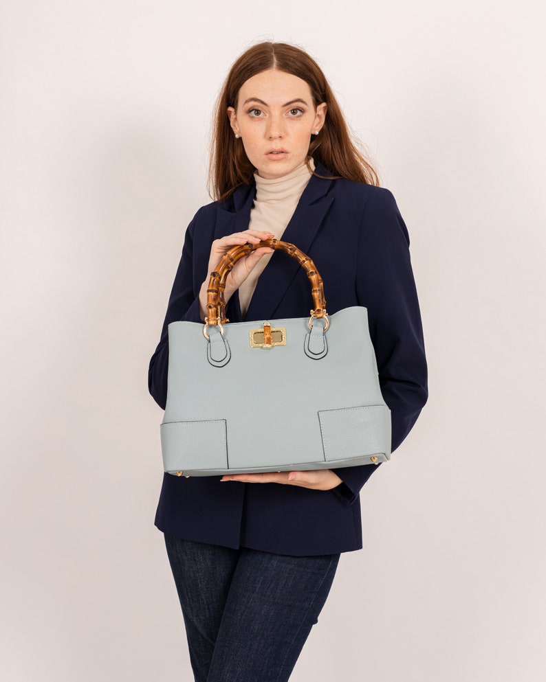 Italian Leather Handbags, Bamboo Handle Bag, Genuine Leather Handbags for Women, Handmade Leather Bag, Crossbody Leather Shoulder Bag image 3