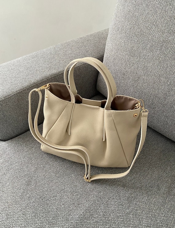 Italian Leather Handbags, Beige Leather Bag, Handmade Elegant Bag, Leather Handbag for Women, Made in Italy Handbag, Woman Leather Bag