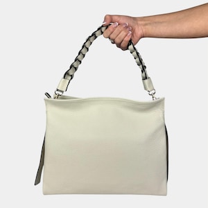 Italian Handmade Leather Bags for Women, Elegant Tote Purse, Made in Italy, Beige Leather Bag