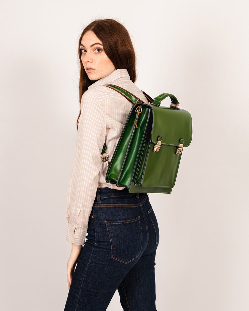 Leather Briefcase Laptop Bag, Convertible Backpack Purse Leather, Men