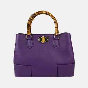 Bolsos de piel italiana, bolso con asa de bambú, bolsos de piel auténtica para mujer, bolso de piel hecho a mano, bolso bandolera de piel.