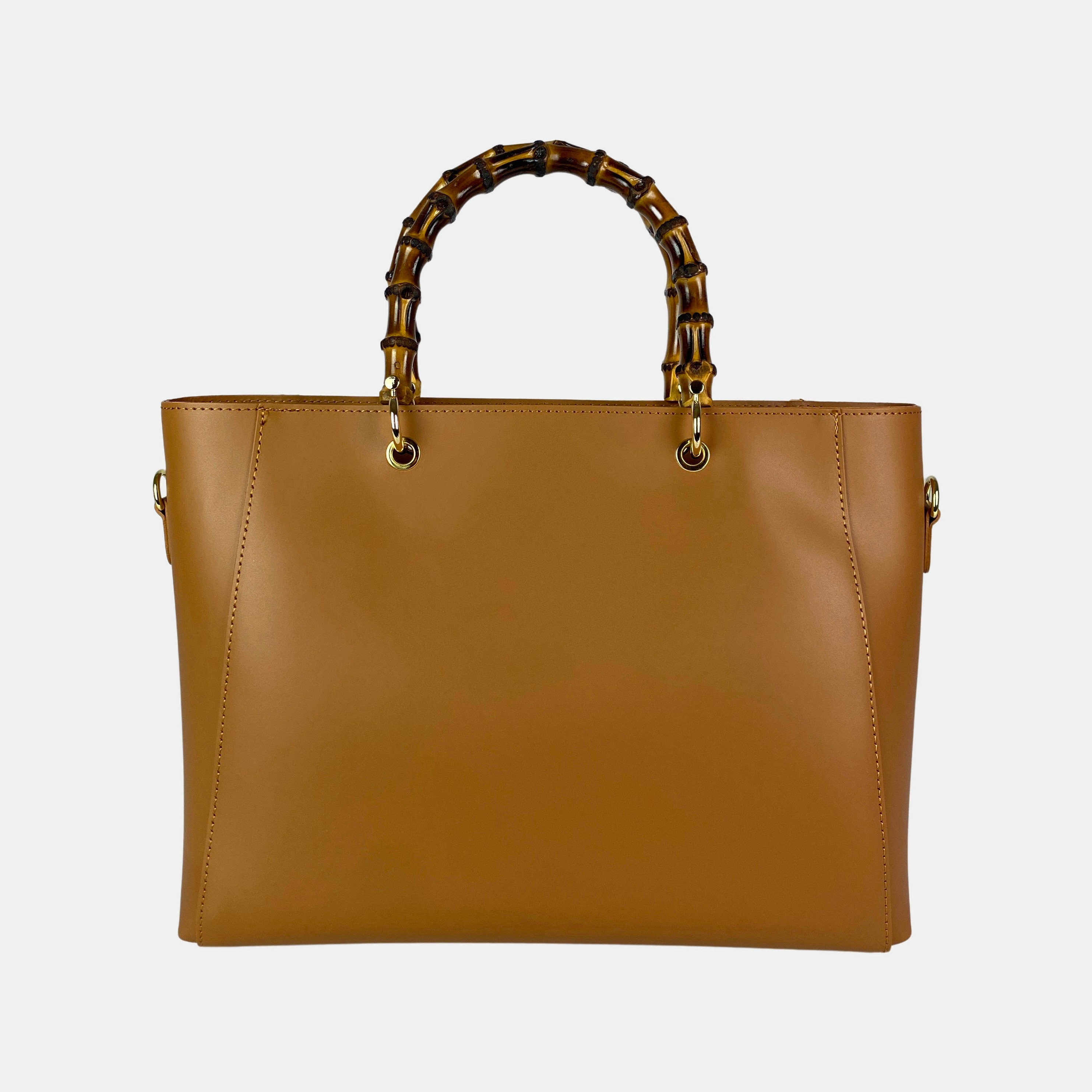 Bamboo handle leather bag deals
