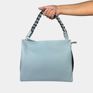 Italian Handmade Leather Bags for Women, Elegant Tote Purse, Made in Italy, Sky Blue Leather Bag