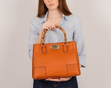 Bamboo handle drape bag／orange camel Bamboo handle drape bag／orange camel