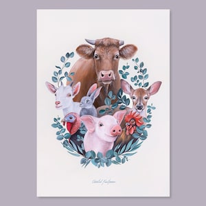 Vrienden, geen eten | Vouwkaart met envelop, DIN A5 tot DIN A6 | Dierenrechten | Veganistische stijl