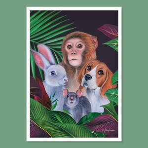 Arrêtez les tests sur les animaux | Carte postale DIN A6 | Droits des animaux | Style végétalien