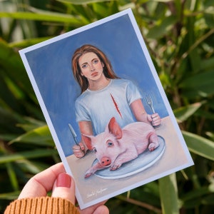 Nourrir avec le cœur | Carte postale DIN A6 | Droits des animaux | Style végétalien