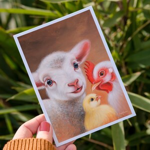 Des amis, pas de la nourriture | Carte postale DIN A6 | Droits des animaux | Style végétalien