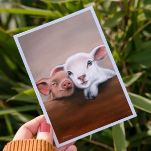Des amis, pas de la nourriture | Carte postale DIN A6 | Droits des animaux | Style végétalien