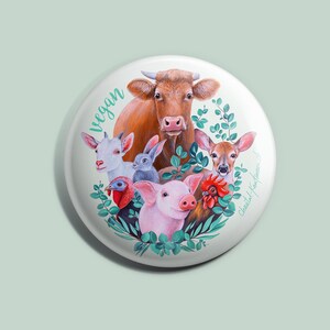 Friends, not food! Clip-on button 55 mm, button, Vegan Art