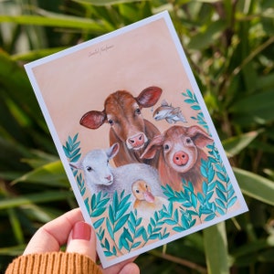 Des amis, pas de la nourriture | Carte postale DIN A6 | Droits des animaux | Style végétalien