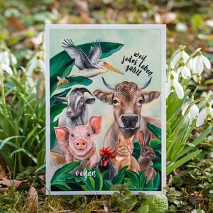 Parce que chaque vie compte | Carte postale DIN A6 | Droits des animaux | Style végétalien