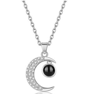 Personalized Photo Projection Necklace: Sterling Silver Crescent Moon, &#39;I Love You&#39; in 100 Languages