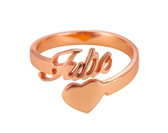 Personalized Sterling Silver Name Ring with Heart