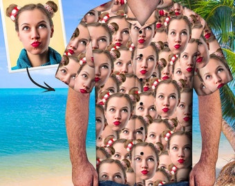 Hawaiiaans shirt met foto gezicht gepersonaliseerde print huisdier gezicht print Hawaiiaans shirt familie shirt kind volwassen maten zomer strand vakantie kerstcadeau
