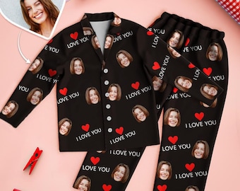 Personalized Photo Pajama Set: Custom Long Sleeve PJs, Couple Gift