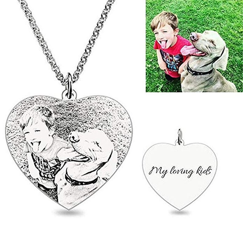Personalised 925 Sterling Silver Engraved Heart Photo Pendant Necklace