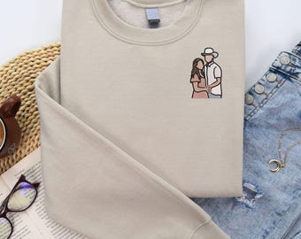Custom Photo Embroidered Sweatshirt Faceless Portrait Embroidered Sweatshirt Personalized Photo Embroidered Hoodie Wedding Christmas Gift