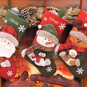 Personalized Christmas Stocking: Santa, Snowman, Reindeer - Custom Name
