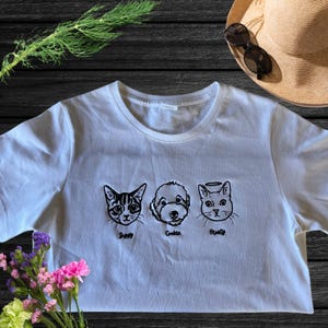 Custom Embroidered Pet Photo T Shirt Outline Shirt Portrait Line Art Tshirt Dog Sweatshirt Personalised Hoodie Christmas Gift for Pet Lover