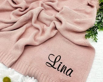 Custom Embroidered Baby Name Blanket: Personalized Knit Newborn Gift