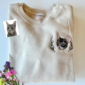 Custom Pet Photo Embroidered Sweater Dog Face Embroidered Hoodie Cat Lovers Sweatshirt Gift for Pet Lovers Pet Memorial Gift Pet Embroidery