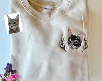 Custom Pet Photo Embroidered Sweatshirt Tshirt Hoodie: Cat Lover Dog Mom Pet Portait Gift