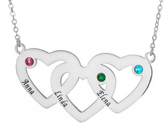 Personalized 925 Sterling Silver Family Heart Necklace - Customize With Any Name Christmas Birthday Mothers Day Gift