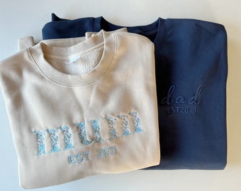Custom Embroidered Sweatshirt Mum Dad Mother's Day Gift Father's Day Letter Embroidered Jumper Sweater Personalised Mama Gift for Mom to be