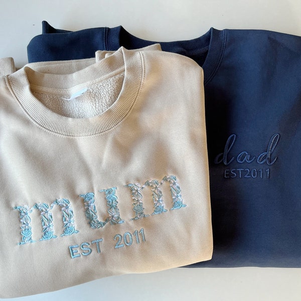 Custom Embroidered Sweatshirt Mum Dad Mother's Day Gift Father's Day Letter Embroidered Jumper Sweater Personalised Mama Gift for Mom to be