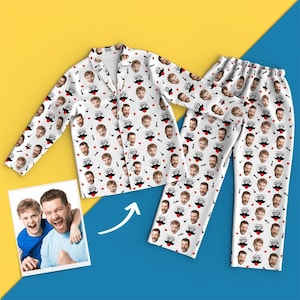 Custom Photo Pajama Set Personalised Pet Face Photo Long Sleeve Button Down Men Women Gender Neutral Pajama Set Father&#39;s Day Birthday Gift