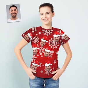 パーソナライズされたカスタマイズされた写真サンタフェイス半袖男性女性性別ニュートラルシャツクリスマスギフトパーティー