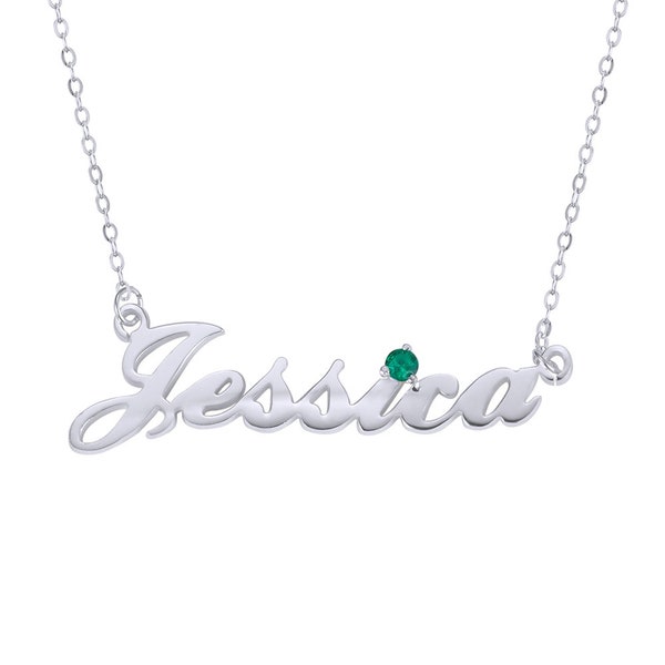 Personalized 925 Sterling Silver Name Necklace with Birthstones- Customize With Any Name Birthday Christmas Mothers Day Gift