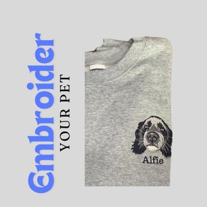 Custom Pet Portrait Embroidered Sweatshirt Tshirt Hoodie: Dog & Cat Memorial Gift