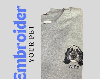 Custom Pet Portrait Embroidered Sweatshirt Tshirt Hoodie: Dog & Cat Memorial Gift