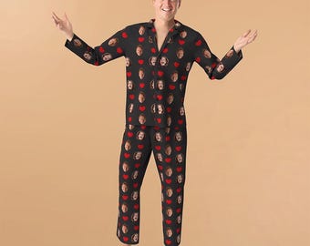 Personalized Photo Pajama Set: Custom Long Sleeve PJs, Couple Gift