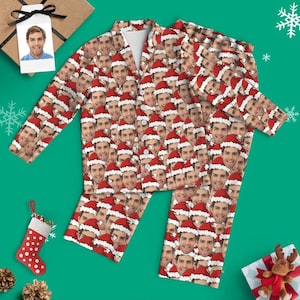 Personalised Customised Photo Face Long Sleeve Button Down Men Women Gender Neutral Pajama Set Summer Birthday Christmas Gift