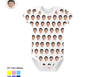 Aangepaste foto babyromper gepersonaliseerd gezicht korte mouw babyromper romper kraamcadeau voor pasgeboren moeder vader all-over print baby